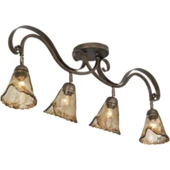 Pro Track 4-Head Ceiling Track Light Fixture Kit Adjustable Brown Bronze Finish Organic Amber Glass Western Kitchen Bathroom Living Room 41" Wide -Safavieh Store GUEST 02dd5fa9 cdd3 4c89 9961 c85cbeb05ea4