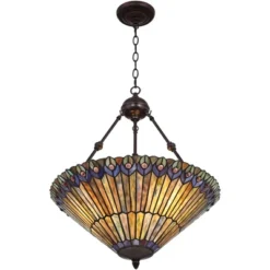 Robert Louis Tiffany Bronze Pendant Chandelier 20" Wide Rustic Peacock Stained Art Glass 3-Light Fixture For Dining Room House Kitchen Island Entryway -Safavieh Store GUEST 0a3519d1 decd 4af9 a56f 630be40a6a10