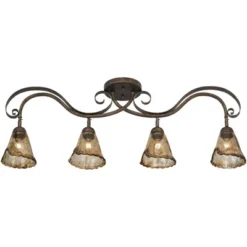 Pro Track 4-Head Ceiling Track Light Fixture Kit Adjustable Brown Bronze Finish Organic Amber Glass Western Kitchen Bathroom Living Room 41" Wide -Safavieh Store GUEST 0b78c01d fbd9 4f9b 868e 9d4588a5d094