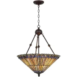Robert Louis Tiffany Bronze Pendant Chandelier 20" Wide Rustic Peacock Stained Art Glass 3-Light Fixture For Dining Room House Kitchen Island Entryway -Safavieh Store GUEST 0c945214 e9f8 479d bee3 af485507f505