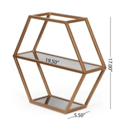 17" Lepley Modern Glam Handcrafted Glass 2 Shelf Hexagonal Decorative Shelf Antique Gold - Christopher Knight Home -Safavieh Store GUEST 1709ca93 35c3 412e be6d 9a608d3c1a00