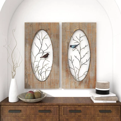Set Of 2 Wood Bird Wall Decors With Tree Branches Brown - Olivia & May 12 Set Of 2 Wood Bird Wall Decors With Tree Branches Brown - Olivia & May - Image 10