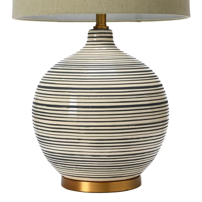 Textured Striped Ceramic Table Lamp With Linen Shade (Includes LED Light Bulb) Black/White/Gray - Storied Home 7 Textured Striped Ceramic Table Lamp With Linen Shade (Includes LED Light Bulb) Black/White/Gray - Storied Home - Image 5