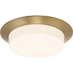 Possini Euro Design Melber Modern Ceiling Light Flush Mount Fixture 14" Wide Warm Brass Gold 3-Light Opal White Glass Shade For Bedroom Living Room -Safavieh Store GUEST 1deb710a 82b4 4c27 bd0c 48aed0429685