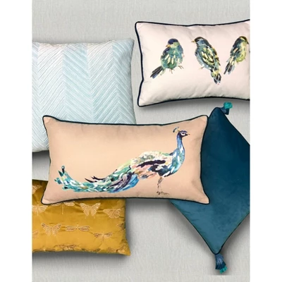 14"x24" Oversized Ribbon Embroidered Blue Birds Lumbar Throw Pillow Light Blue - Edie@Home 7 14"x24" Oversized Ribbon Embroidered Blue Birds Lumbar Throw Pillow Light Blue - Edie@Home - Image 5