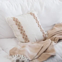 Tan Border Stripe 18X18 Hand Woven Filled Pillow - Foreside Home & Garden