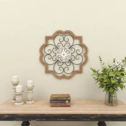 Wood Scroll Carved Beading Wall Decor With Metal Accents Brown - Olivia & May -Safavieh Store GUEST 23db4ddd 40eb 4747 a90f b95a0fe4a812