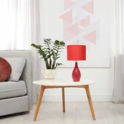 18.11" Traditional Standard Ceramic Dewdrop Table Desk Lamp With Matching Fabric Shade Red - Creekwood Home -Safavieh Store GUEST 281422c5 4abd 44ec 98e4 75a4219a62fe