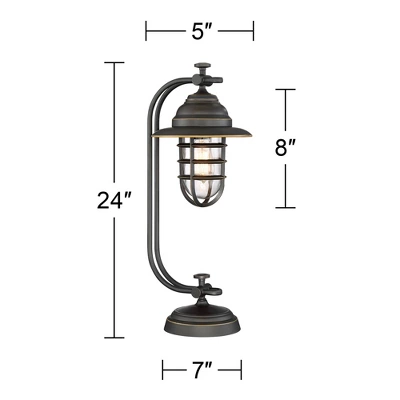 Franklin Iron Works Knox Industrial Desk Lamp 24" High Oil Rubbed Bronze LED Cage Glass Shade For Bedroom Living Room Bedside Nightstand Office House 8 Franklin Iron Works Knox Industrial Desk Lamp 24" High Oil Rubbed Bronze LED Cage Glass Shade For Bedroom Living Room Bedside Nightstand Office House - Image 6