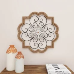Wood Scroll Carved Beading Wall Decor With Metal Accents Brown - Olivia & May -Safavieh Store GUEST 2ce45d73 71e8 4ec7 ada5 c08b2c8a5bc4