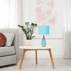 18.11" Traditional Standard Ceramic Dewdrop Table Desk Lamp With Matching Fabric Shade Blue - Creekwood Home -Safavieh Store GUEST 2fb191c0 5bb7 463d a677 06cc849bf6ef