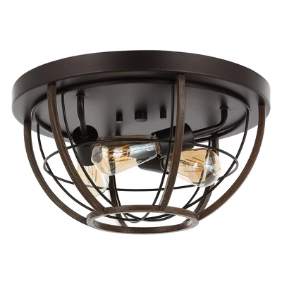 15.75" 3-Light Lyla Rustic Farmhouse Iron LED Flush Mount Wood Finished/Oil Rubbed Bronze - JONATHAN Y 8 15.75" 3-Light Lyla Rustic Farmhouse Iron LED Flush Mount Wood Finished/Oil Rubbed Bronze - JONATHAN Y - Image 6