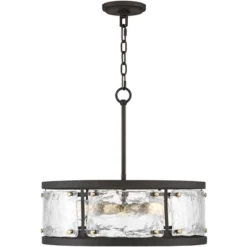 Possini Euro Design Campanelli Bronze Brass Pendant Chandelier 19" Wide Rustic Drum Waterglass Shade 4-Light Fixture For Dining Room Kitchen Island -Safavieh Store GUEST 32795046 c173 4195 8482 d232c6c972aa