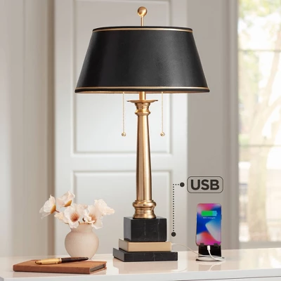 Barnes And Ivy Georgetown Traditional Desk Lamp 28 1/2" Tall Warm Brass With USB Charging Port Black Shade For Bedroom Living Room Bedside Office Kids 3 Barnes And Ivy Georgetown Traditional Desk Lamp 28 1/2" Tall Warm Brass With USB Charging Port Black Shade For Bedroom Living Room Bedside Office Kids