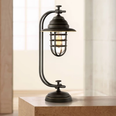 Franklin Iron Works Knox Industrial Desk Lamp 24" High Oil Rubbed Bronze LED Cage Glass Shade For Bedroom Living Room Bedside Nightstand Office House 3 Franklin Iron Works Knox Industrial Desk Lamp 24" High Oil Rubbed Bronze LED Cage Glass Shade For Bedroom Living Room Bedside Nightstand Office House