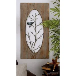 Set Of 2 Wood Bird Wall Decors With Tree Branches Brown - Olivia & May