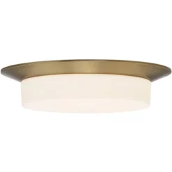 Possini Euro Design Melber Modern Ceiling Light Flush Mount Fixture 14" Wide Warm Brass Gold 3-Light Opal White Glass Shade For Bedroom Living Room -Safavieh Store GUEST 3d28ca59 2a64 452e 9aeb 9fe7090909bc