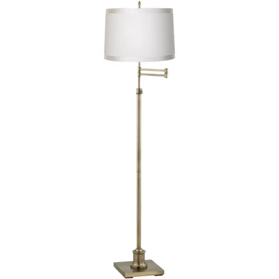 360 Lighting Swing Arm Floor Lamp Adjustable Height 70" Tall Antique Brass Off White Ribbon Trimmed Fabric Drum Shade Living Room Bedroom 3 360 Lighting Swing Arm Floor Lamp Adjustable Height 70" Tall Antique Brass Off White Ribbon Trimmed Fabric Drum Shade Living Room Bedroom