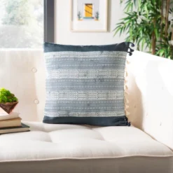 Linney Pillow - Deep Blue/Grey - 16" X 16" - Safavieh -Safavieh Store GUEST 3f1aef65 93a8 4181 a746 e05203d2429f