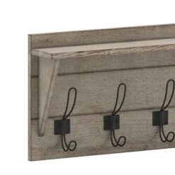 Merrick Lane Pine Wood 24 Inch Wall Mount Storage Rack With 5 Hanging Hooks And Upper Display Shelf -Safavieh Store GUEST 3f93f693 e1ae 483b b058 62edcc8fbc65