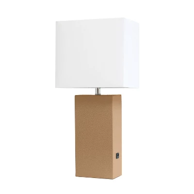 21" Lexington Leather Base Modern Home Decor Bedside Table Lamp With USB Charging Port And Fabric Shade - Lalia Home 12 21" Lexington Leather Base Modern Home Decor Bedside Table Lamp With USB Charging Port And Fabric Shade - Lalia Home - Image 10