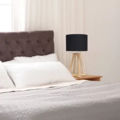 Wood Interlocked Triangular Table Lamp With Fabric Shade Natural - Simple Designs -Safavieh Store GUEST 41a9ed2d 76a3 4ae5 a3e4 e3663cf514b8