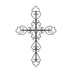 Metal Wall Cross With Decorative Fleur De Lis Design- Rustic Handcrafted Religious Wall Art For Décor In Living Room, Bedroom, More By Lavish Home