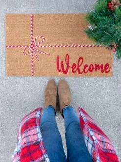Shiraleah "Welcome" Candy Cane Holiday Doormat