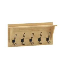 Merrick Lane Pine Wood 24 Inch Wall Mount Storage Rack With 5 Hanging Hooks And Upper Display Shelf -Safavieh Store GUEST 475d0a06 1f5c 49a2 bdc2 977bd3911d26