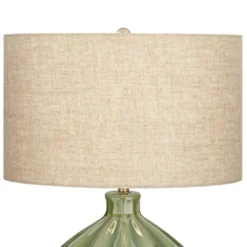 360 Lighting Modern Table Lamp With USB Charging Port 20.5" High Green Ribbed Ceramic Oatmeal Fabric Drum Shade For Bedroom Desk (Color May Vary) -Safavieh Store GUEST 4834d73a ef63 4f38 bd76 bd4a0f3762fc