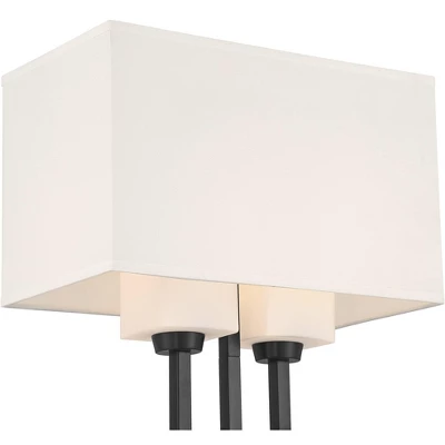 Franklin Iron Works Industrial Floor Lamp 64" Tall Matte Black 3-Light Rectangular Linen White Glass Shades For Living Room House 4 Franklin Iron Works Industrial Floor Lamp 64" Tall Matte Black 3-Light Rectangular Linen White Glass Shades For Living Room House - Image 2