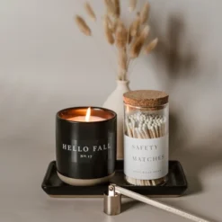Sweet Water Decor Hello Fall 12oz Black Stoneware Jar Candle
