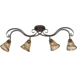 Pro Track 4-Head Ceiling Track Light Fixture Kit Adjustable Brown Bronze Finish Organic Amber Glass Western Kitchen Bathroom Living Room 41" Wide -Safavieh Store GUEST 5202acab bd60 49ec 875d b5fe5f7bec5c