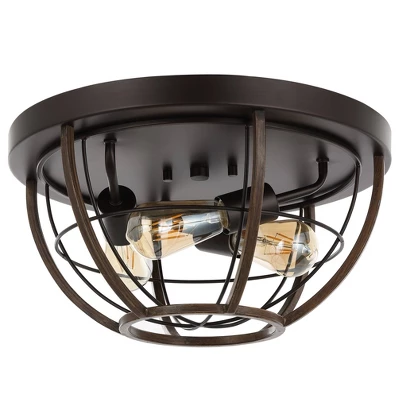 15.75" 3-Light Lyla Rustic Farmhouse Iron LED Flush Mount Wood Finished/Oil Rubbed Bronze - JONATHAN Y 11 15.75" 3-Light Lyla Rustic Farmhouse Iron LED Flush Mount Wood Finished/Oil Rubbed Bronze - JONATHAN Y - Image 9