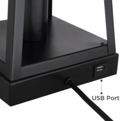 Franklin Iron Works Kacey Modern Table Lamps 25 1/4" High Set Of 2 Dark Metal With USB Charging Port Nightlight LED White Softback Shade For Home Desk -Safavieh Store GUEST 52a876bd 6f8c 427a 86f0 da8cc7c8e29a