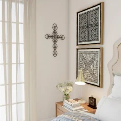 Metal Wall Cross With Decorative Fleur De Lis Design- Rustic Handcrafted Religious Wall Art For Décor In Living Room, Bedroom, More By Lavish Home -Safavieh Store GUEST 554ae2b5 f75a 4268 b0ee 3ad219ef9f71