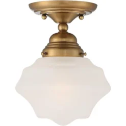 Regency Hill Schoolhouse Floating Modern Farmhouse Ceiling Light Semi Flush Mount Fixture 7" Wide Brass White Glass Shade For Bedroom Living Room Home -Safavieh Store GUEST 57bf5865 af6e 483d a666 286de7e76a72