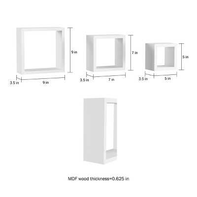 Floating Shelves- Cube Wall Shelf Set With Hidden Brackets, 3 Sizes To Display Decor, Books, Photos, More- Hardware Included By Hastings Home (White) 4 Floating Shelves- Cube Wall Shelf Set With Hidden Brackets, 3 Sizes To Display Decor, Books, Photos, More- Hardware Included By Hastings Home (White) - Image 2