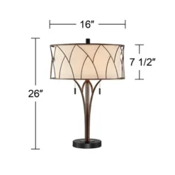 Franklin Iron Works Sydney Modern Mid Century Table Lamp 26" High Bronze With USB Charging Port Oatmeal Drum Shade For Bedroom Living Room Office Desk -Safavieh Store GUEST 5a0e5a57 4279 4468 a482 ea76facd4651