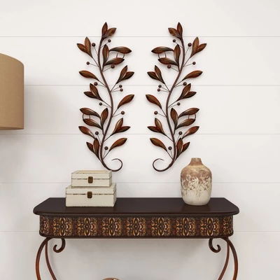 Metal Leaf Wall Decor Set Of 2 Brown - Olivia & May 8 Metal Leaf Wall Decor Set Of 2 Brown - Olivia & May - Image 6