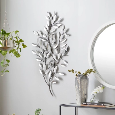 Metal Leaf Metallic Wall Decor With Stem - Olivia & May 3 Metal Leaf Metallic Wall Decor With Stem - Olivia & May