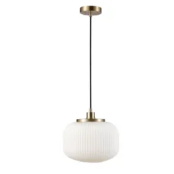 Novogratz X Globe Lily 1-Light Matte Brass Pendant Lighting With Frosted Ribbed Glass Shade - Globe Electric -Safavieh Store GUEST 65908148 d492 47e9 8ce2 888f5d183191