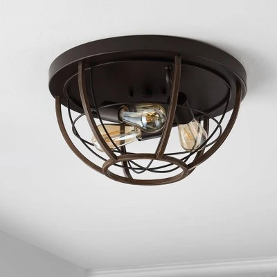 15.75" 3-Light Lyla Rustic Farmhouse Iron LED Flush Mount Wood Finished/Oil Rubbed Bronze - JONATHAN Y 9 15.75" 3-Light Lyla Rustic Farmhouse Iron LED Flush Mount Wood Finished/Oil Rubbed Bronze - JONATHAN Y - Image 7