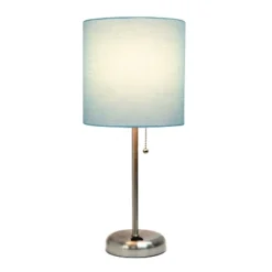 19.5" Bedside Power Outlet Base Metal Table Desk Lamp In Brushed Steel With Aqua Blue Fabric Shade - Creekwood Home -Safavieh Store GUEST 6cd2ad61 5d0d 4da5 b2a2 290cdb307385
