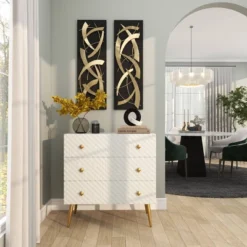 Set Of 2 Metal Abstract Dimensional Wall Decors With Wood Backing Gold - Olivia & May -Safavieh Store GUEST 6f536456 d4a4 4c13 bd68 5d31c92130b7