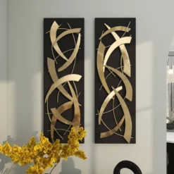 Set Of 2 Metal Abstract Dimensional Wall Decors With Wood Backing Gold - Olivia & May -Safavieh Store GUEST 73606aa5 49e8 4018 81f5 63eaf1f32b49