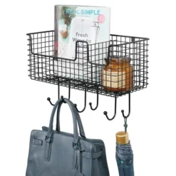 MDesign Metal Storage Organizer Basket With 6 Hooks - Wall Mount -Safavieh Store GUEST 76b6e20f 0851 48e9 a125 9df095f2aafc