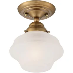 Regency Hill Schoolhouse Floating Modern Farmhouse Ceiling Light Semi Flush Mount Fixture 7" Wide Brass White Glass Shade For Bedroom Living Room Home -Safavieh Store GUEST 785dc7e2 95ea 4e7b 8deb d0fd2a55e786