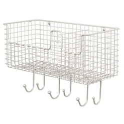 MDesign Metal Storage Organizer Basket With 6 Hooks - Wall Mount -Safavieh Store GUEST 79c66230 55ac 4262 b119 a82ca3b45c46