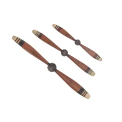 Set Of 3 Metal Airplane Propeller 2 Blade Wall Decors With Aviation Detailing Red - Olivia & May